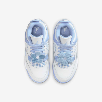 Air Jordan 4 Retro 'Forget Me Not / Aluminum' (2025) (PS) [IB8962-100] Athletic Basketball Sports Sneakers in White / Aluminum - Blue Tint for Unisex Little Kids Pre-School Boys Girls - AVBL MRKT (5)
