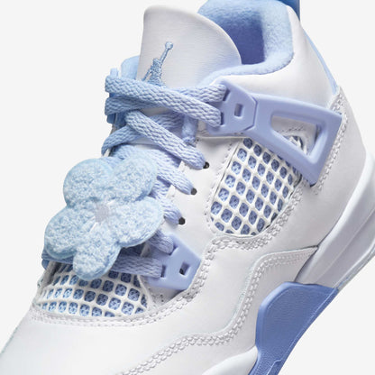 Air Jordan 4 Retro 'Forget Me Not / Aluminum' (2025) (PS) [IB8962-100] Athletic Basketball Sports Sneakers in White / Aluminum - Blue Tint for Unisex Little Kids Pre-School Boys Girls - AVBL MRKT (7)