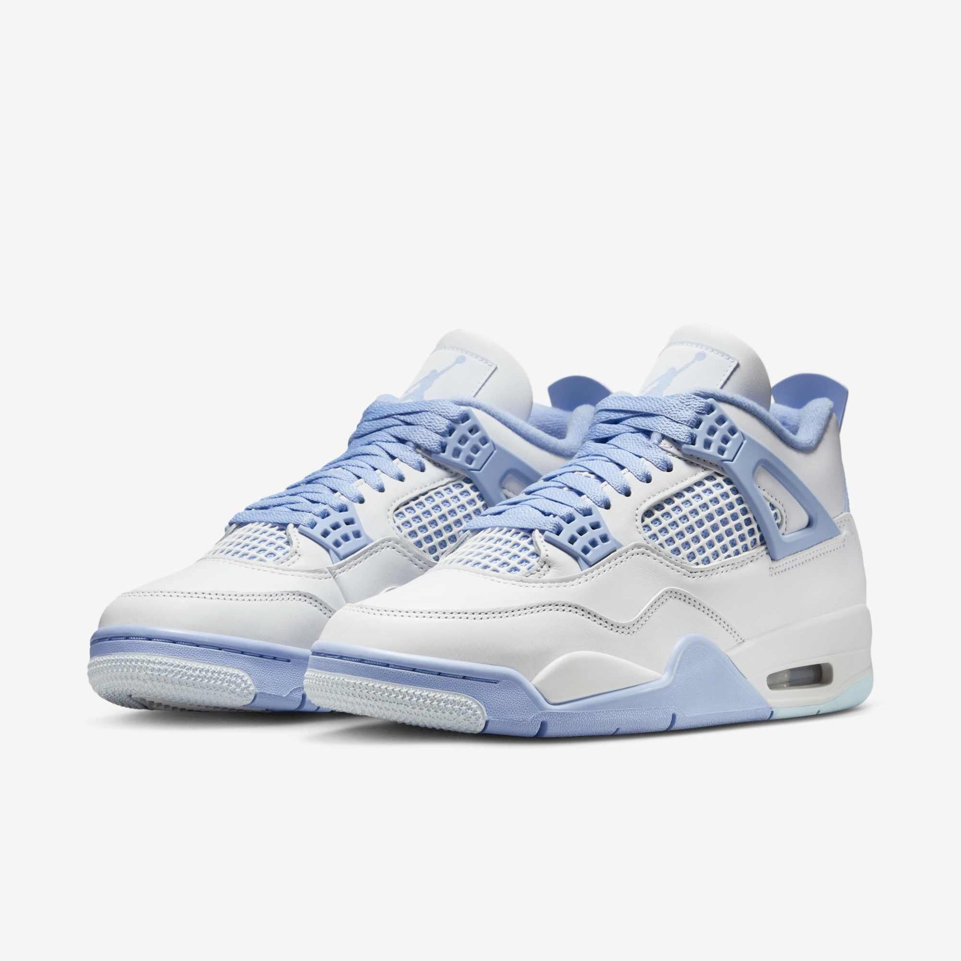 Air Jordan 4 Retro 'Forget Me Not / Aluminum' (2025) (Womens) [HV0823-100] Athletic Basketball Sports Sneakers in White / Aluminum - Blue Tint for Unisex Adult Female Ladies Girls WMNS - AVBL MRKT (1)