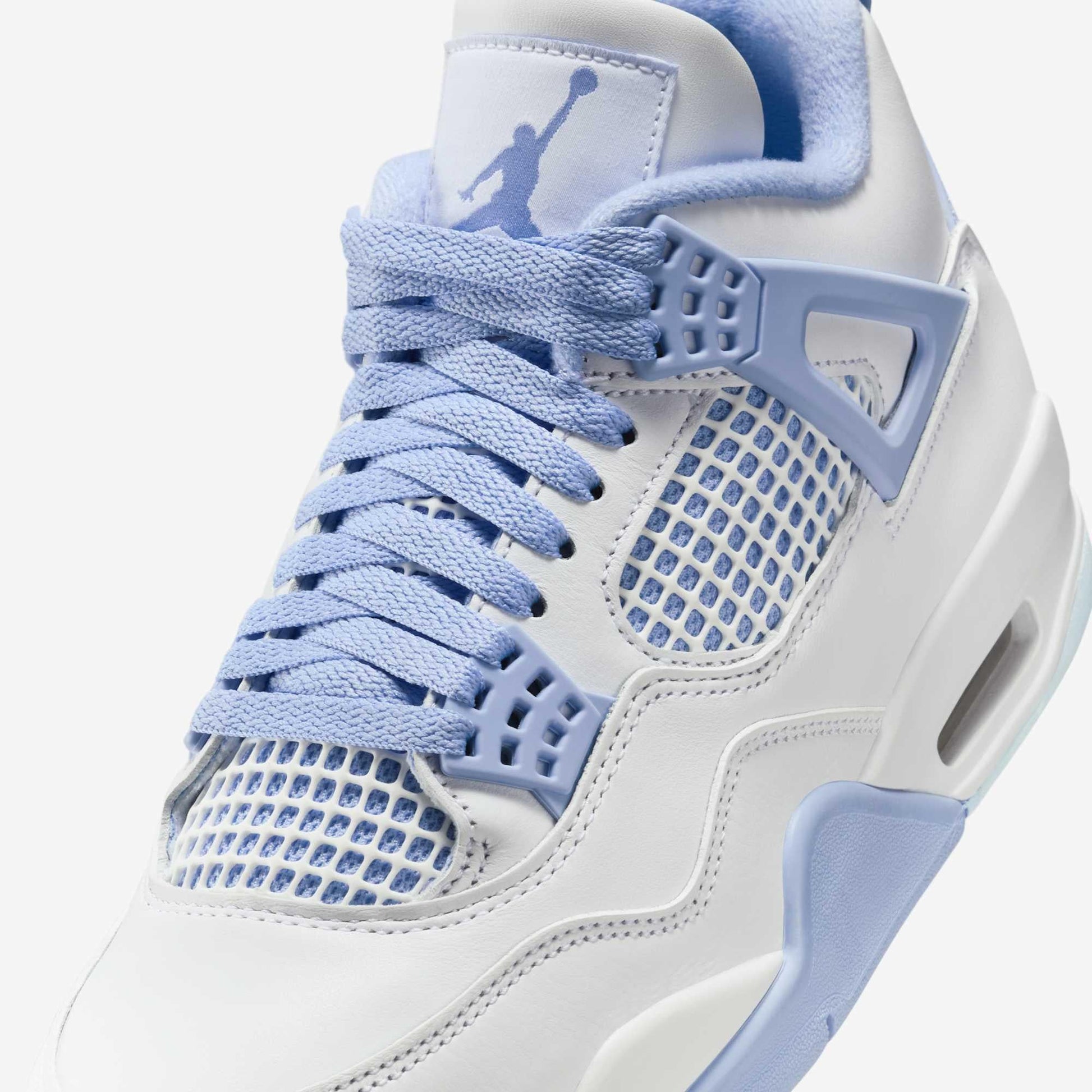 Air Jordan 4 Retro 'Forget Me Not / Aluminum' (2025) (Womens) [HV0823-100] Athletic Basketball Sports Sneakers in White / Aluminum - Blue Tint for Unisex Adult Female Ladies Girls WMNS - AVBL MRKT (9)