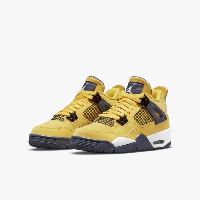 Air Jordan 4 Retro 'Lightning' (2021) (GS) [408452-700] Athletic Basketball Sports Sneakers in Tour Yellow / Dark Blue Grey for Unisex Youth Kids Junior Boys Girls - AVBL MRKT (1)
