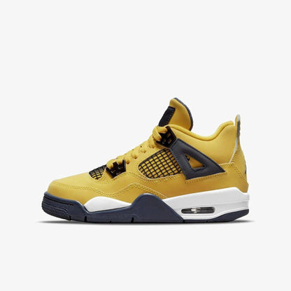 Air Jordan 4 Retro 'Lightning' (2021) (GS) [408452-700] Athletic Basketball Sports Sneakers in Tour Yellow / Dark Blue Grey for Unisex Youth Kids Junior Boys Girls - AVBL MRKT (2)