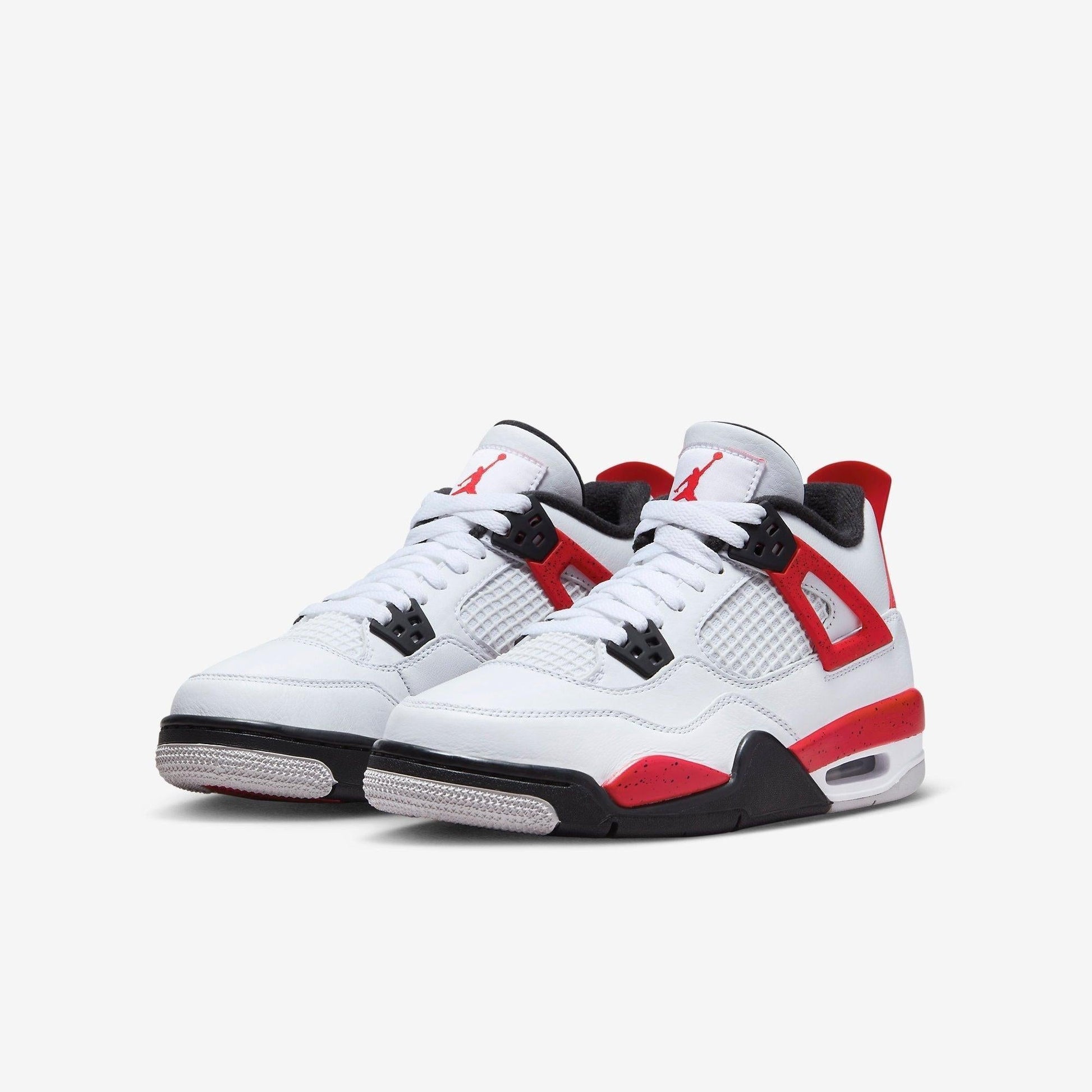 Air Jordan 4 Retro 'Red Cement' (2023) (GS) [408452-161] Athletic Basketball Sports Sneakers in White / Fire Red - Black for Unisex Youth Kids Junior Boys Girls - AVBL MRKT (1)