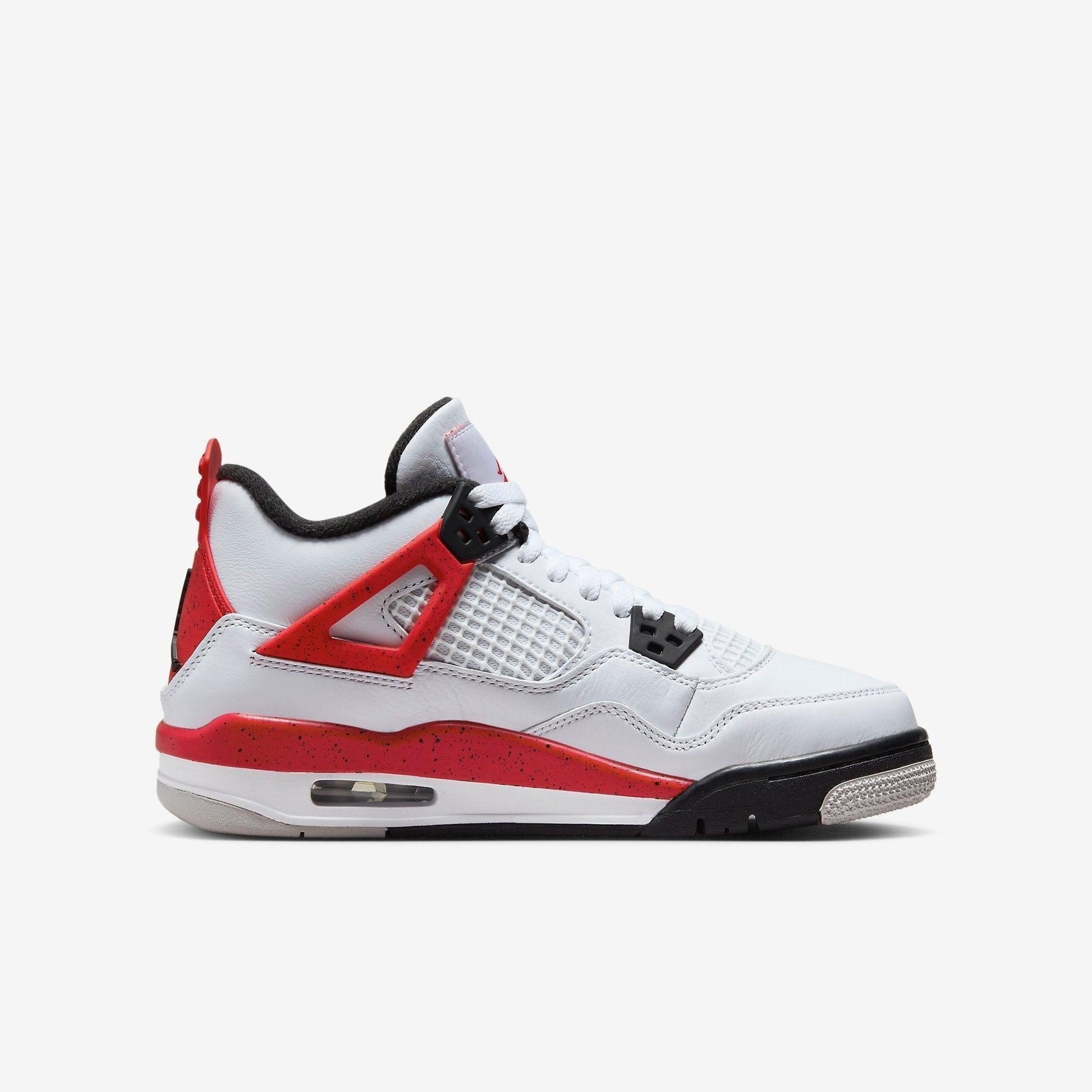 Air Jordan 4 Retro 'Red Cement' (2023) (GS) [408452-161] Athletic Basketball Sports Sneakers in White / Fire Red - Black for Unisex Youth Kids Junior Boys Girls - AVBL MRKT (4)