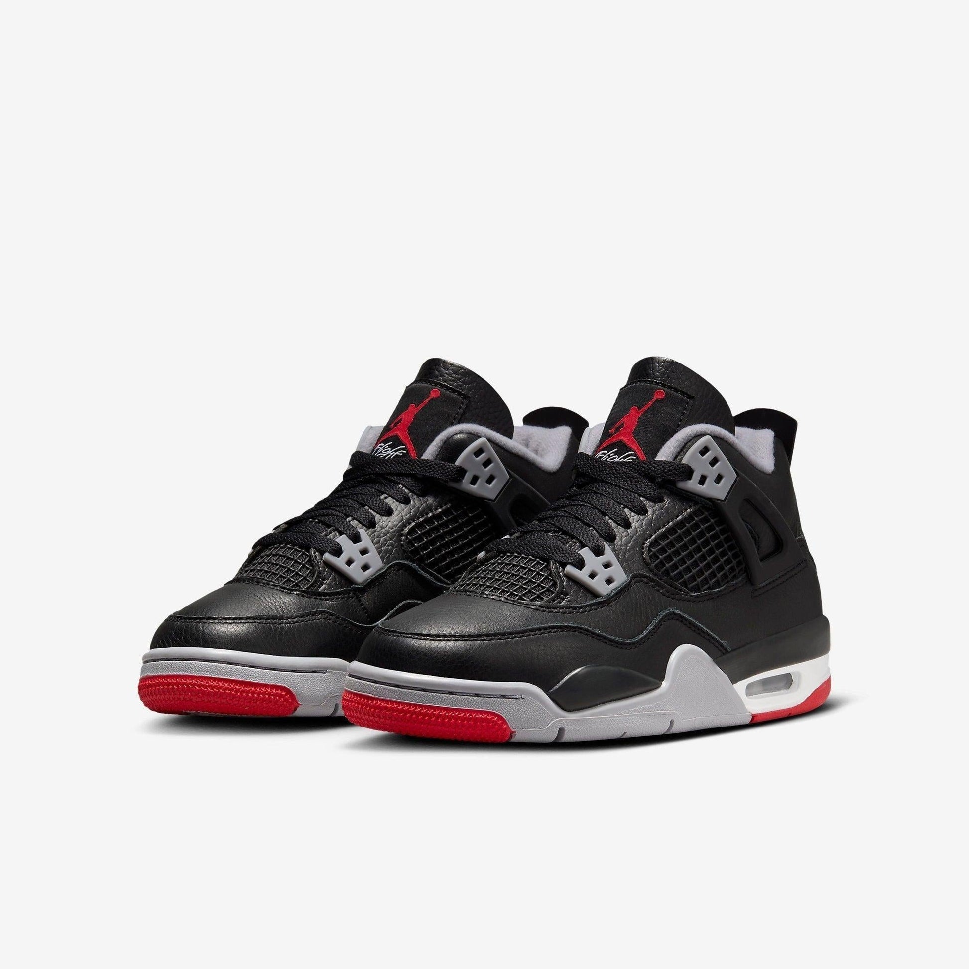 Air Jordan 4 Retro 'Reimagined Bred' (2024) (GS) [FQ8213-006] Athletic Basketball Sports Sneakers in Black / Fire Red - Cement Grey for Unisex Youth Kids Junior Boys Girls - AVBL MRKT (1)