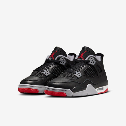 Air Jordan 4 Retro 'Reimagined Bred' (2024) (GS) [FQ8213-006] Athletic Basketball Sports Sneakers in Black / Fire Red - Cement Grey for Unisex Youth Kids Junior Boys Girls - AVBL MRKT (1)