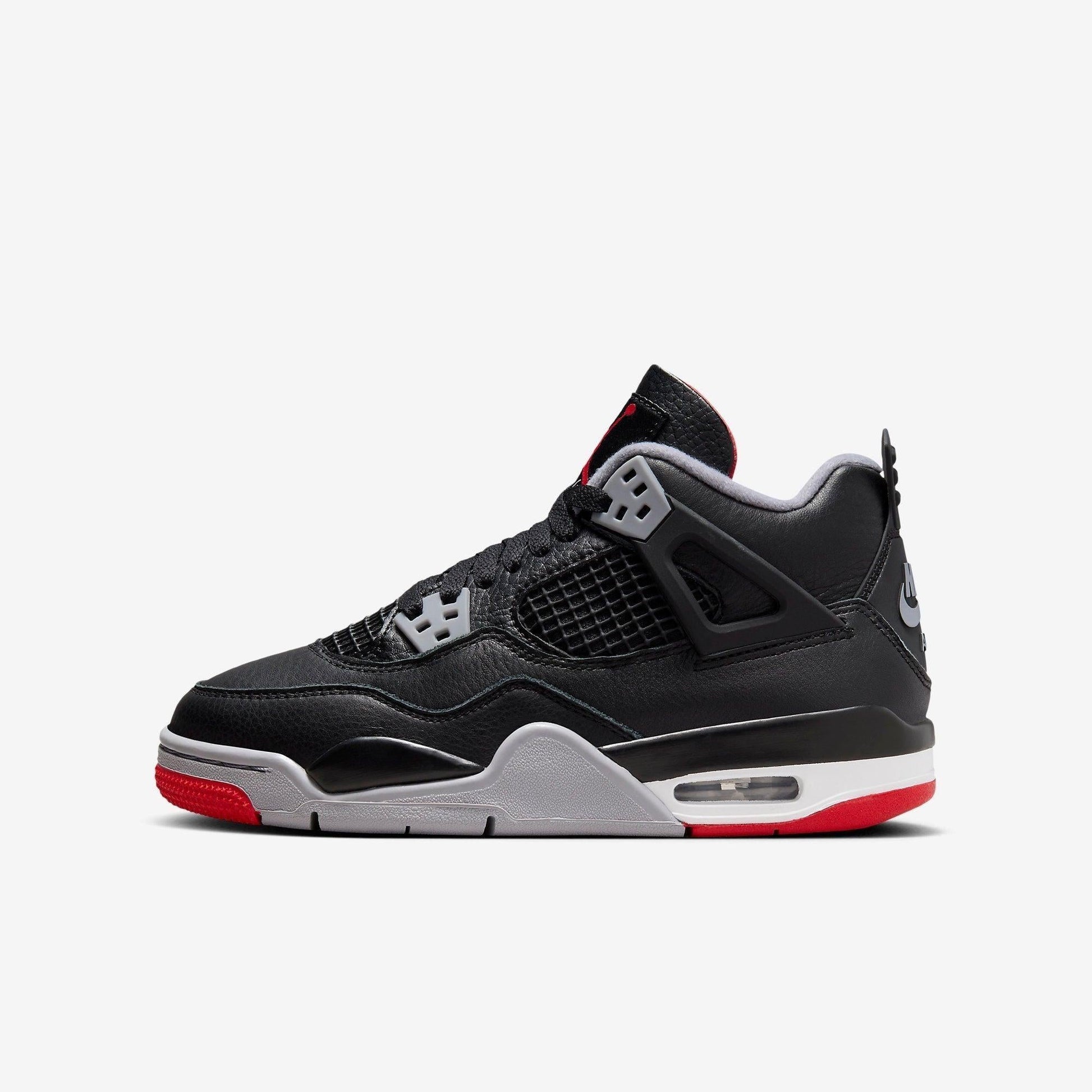 Air Jordan 4 Retro 'Reimagined Bred' (2024) (GS) [FQ8213-006] Athletic Basketball Sports Sneakers in Black / Fire Red - Cement Grey for Unisex Youth Kids Junior Boys Girls - AVBL MRKT (2)