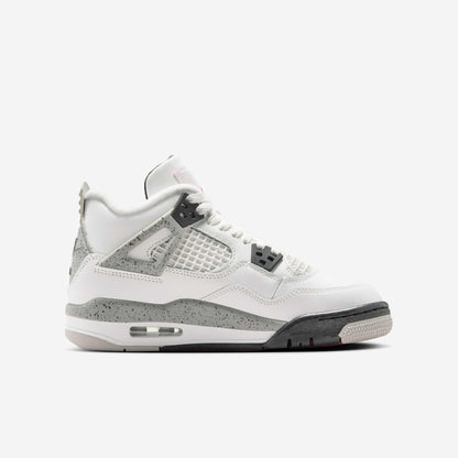 Air Jordan 4 Retro 'Reimagined White Cement' (2025) (GS) [IB4171-100] Athletic Basketball Sports Sneakers in Summit White / Fire Red - Tech Grey - Black for Unisex Youth Kids Junior Boys Girls - AVBL MRKT (4)