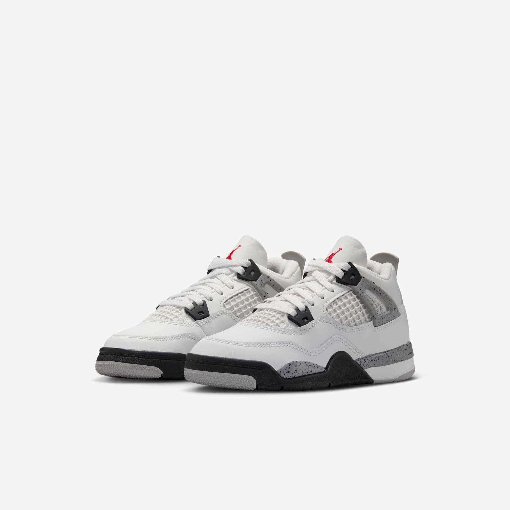 Air Jordan 4 Retro 'Reimagined White Cement' (2025) (PS) [IB4388-100] Athletic Basketball Sports Sneakers in Summit White / Fire Red - Tech Grey - Black for Unisex Little Kids Pre-School Boys Girls - AVBL MRKT (1)