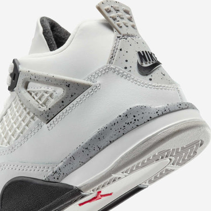 Air Jordan 4 Retro 'Reimagined White Cement' (2025) (PS) [IB4388-100] Athletic Basketball Sports Sneakers in Summit White / Fire Red - Tech Grey - Black for Unisex Little Kids Pre-School Boys Girls - AVBL MRKT (8)