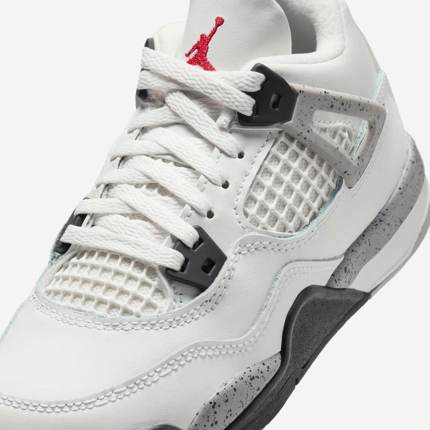 Air Jordan 4 Retro 'Reimagined White Cement' (2025) (PS) [IB4388-100] Athletic Basketball Sports Sneakers in Summit White / Fire Red - Tech Grey - Black for Unisex Little Kids Pre-School Boys Girls - AVBL MRKT (7)