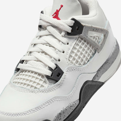 Air Jordan 4 Retro 'Reimagined White Cement' (2025) (PS) [IB4388-100] Athletic Basketball Sports Sneakers in Summit White / Fire Red - Tech Grey - Black for Unisex Little Kids Pre-School Boys Girls - AVBL MRKT (7)