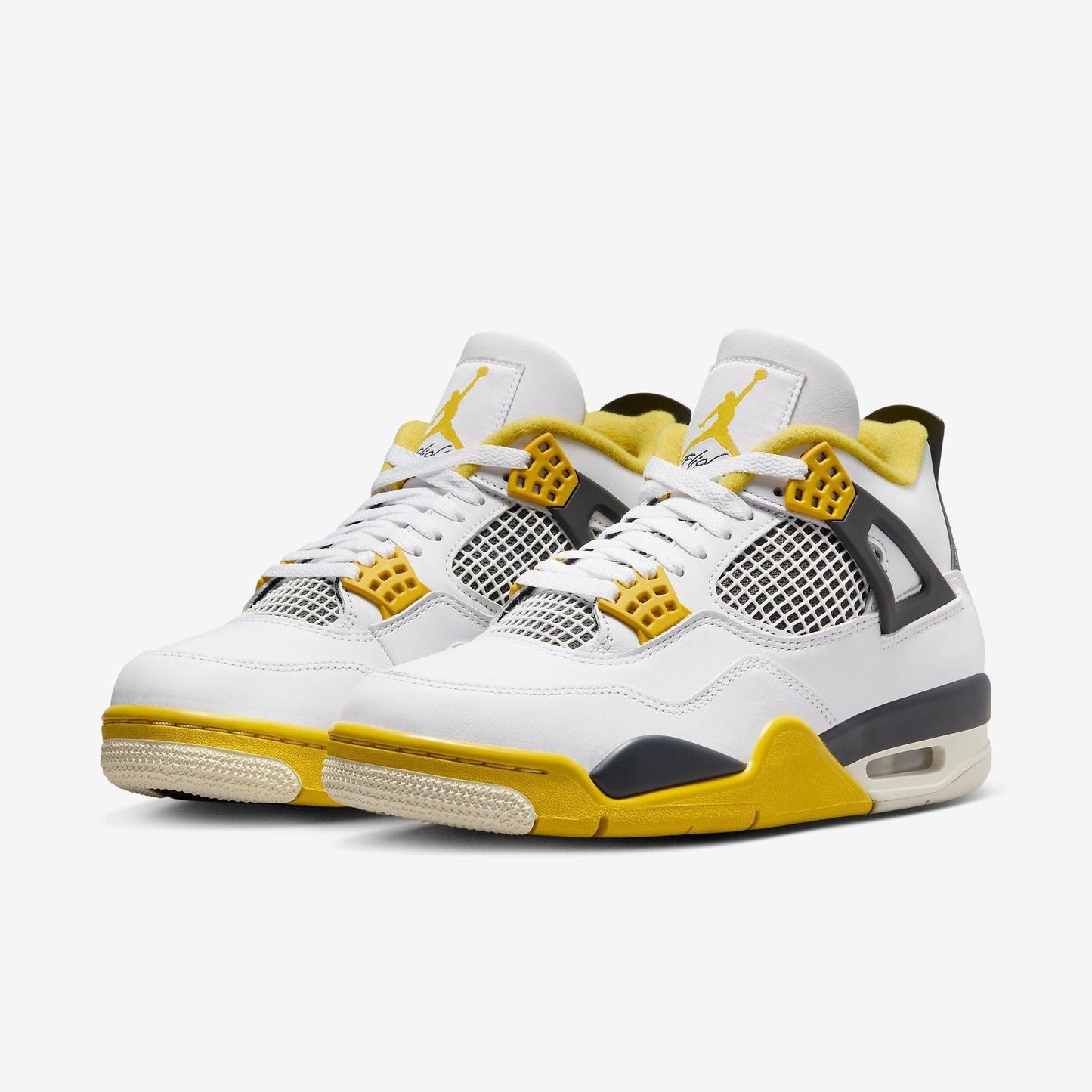 Air Jordan 4 Retro 'Vivid Sulfur' (2024) (Womens) [AQ9129-101] Athletic Basketball Sports Sneakers in White / Coconut Milk - Vivid Sulfur - Black for Unisex Adult Female Ladies Girls WMNS - AVBL MRKT (1)