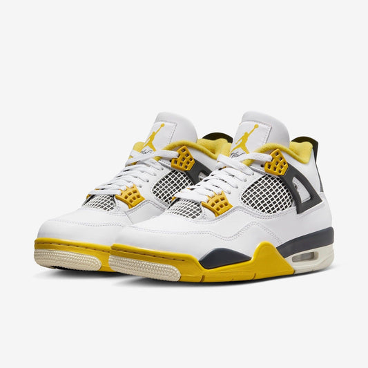 Air Jordan 4 Retro 'Vivid Sulfur' (2024) (Womens) [AQ9129-101] Athletic Basketball Sports Sneakers in White / Coconut Milk - Vivid Sulfur - Black for Unisex Adult Female Ladies Girls WMNS - AVBL MRKT (1)