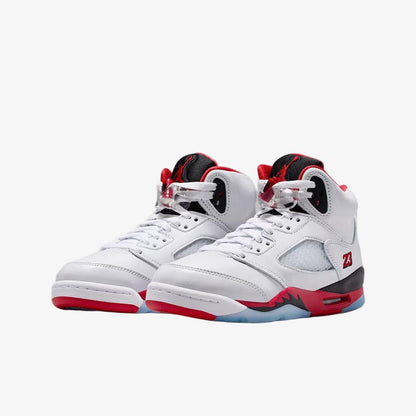 Air Jordan 5 Retro OG 'Fire Red / Black Tongue' (2025) (GS) [HQ7980-101] Athletic Basketball Sports Sneakers in White / Fire Red - Black for Unisex Youth Kids Junior Boys Girls - AVBL MRKT (1)