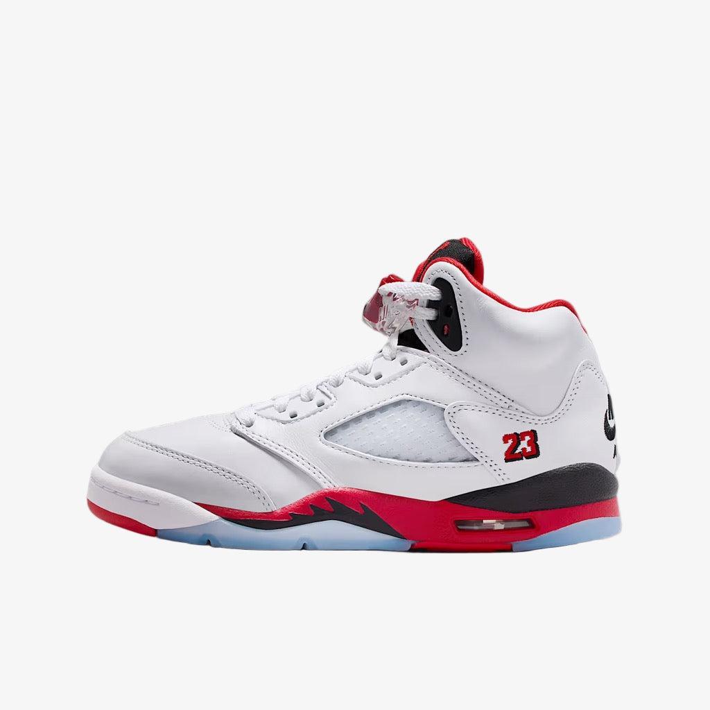 Air Jordan 5 Retro OG 'Fire Red / Black Tongue' (2025) (GS) [HQ7980-101] Athletic Basketball Sports Sneakers in White / Fire Red - Black for Unisex Youth Kids Junior Boys Girls - AVBL MRKT (2)