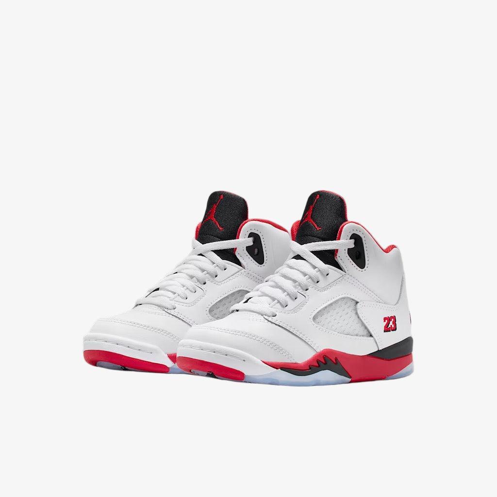 Air Jordan 5 Retro OG 'Fire Red / Black Tongue' (2025) (PS) [HQ7979-101] Athletic Basketball Sports Sneakers in White / Fire Red - Black for Unisex Little Kids Pre-School Boys Girls - AVBL MRKT (1)