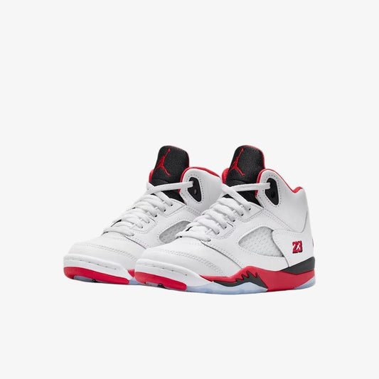 Air Jordan 5 Retro OG 'Fire Red / Black Tongue' (2025) (PS) [HQ7979-101] Athletic Basketball Sports Sneakers in White / Fire Red - Black for Unisex Little Kids Pre-School Boys Girls - AVBL MRKT (1)
