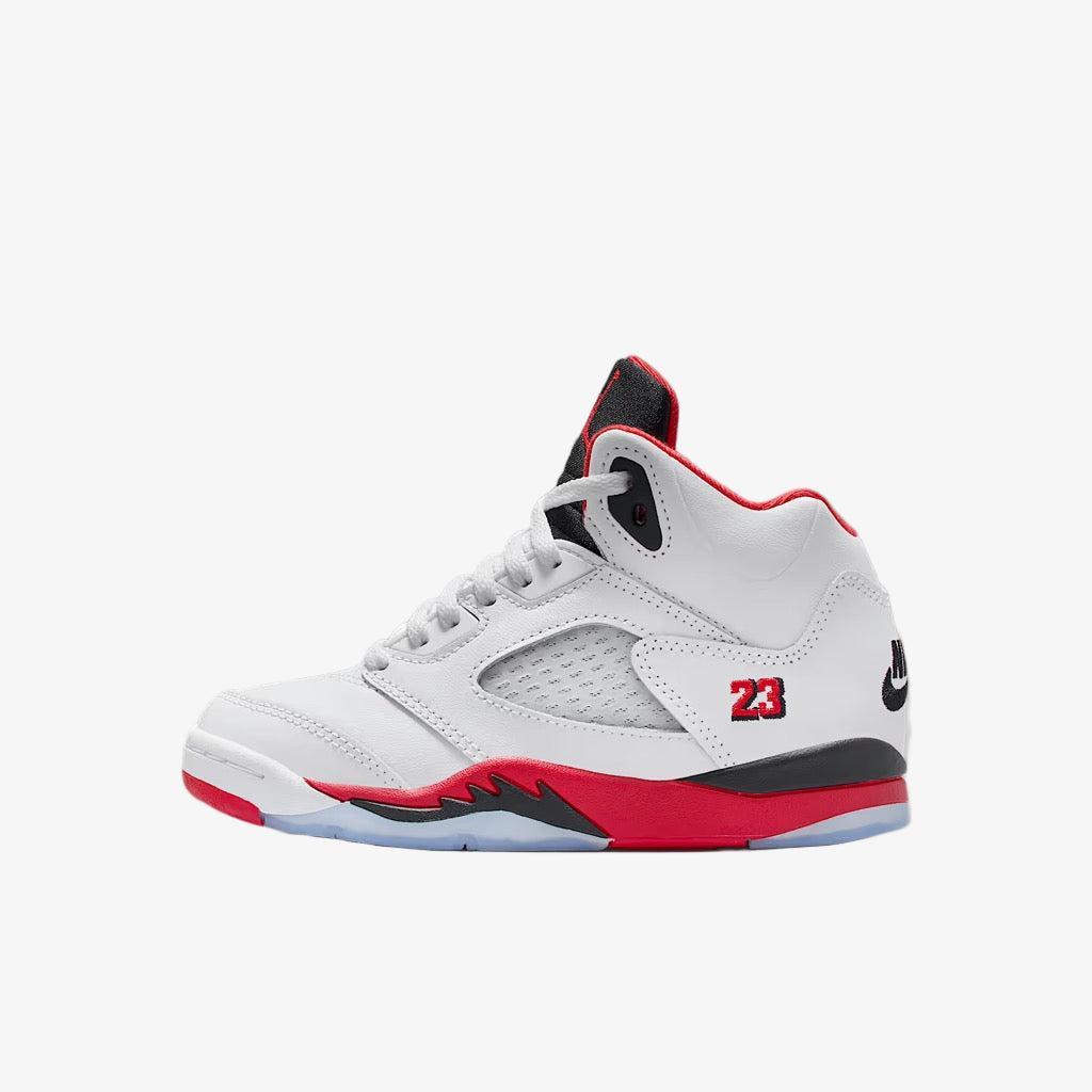 Air Jordan 5 Retro OG 'Fire Red / Black Tongue' (2025) (PS) [HQ7979-101] Athletic Basketball Sports Sneakers in White / Fire Red - Black for Unisex Little Kids Pre-School Boys Girls - AVBL MRKT (2)