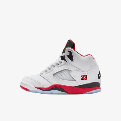 Air Jordan 5 Retro OG 'Fire Red / Black Tongue' (2025) (PS) [HQ7979-101] Athletic Basketball Sports Sneakers in White / Fire Red - Black for Unisex Little Kids Pre-School Boys Girls - AVBL MRKT (2)