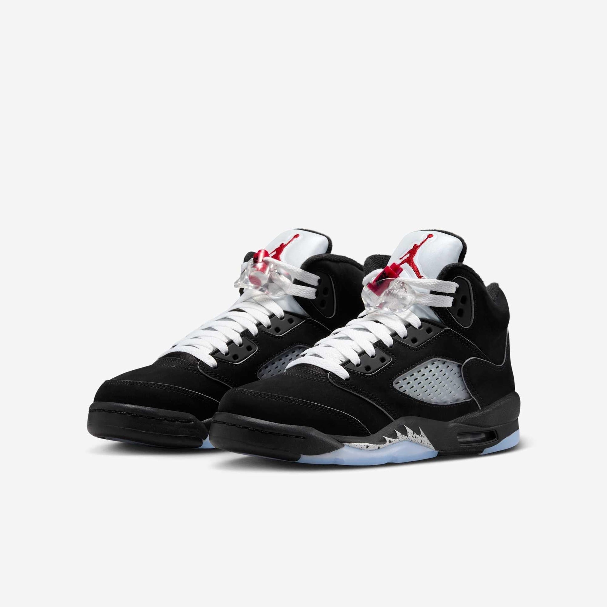 Air Jordan 5 Retro 'Reimagined Black / Metallic Silver' (2025) (GS) [HF3976-001] Athletic Basketball Sports Sneakers in Black / White - Metallic Silver - Fire Red for Unisex Youth Kids Junior Boys Girls - AVBL MRKT (1)