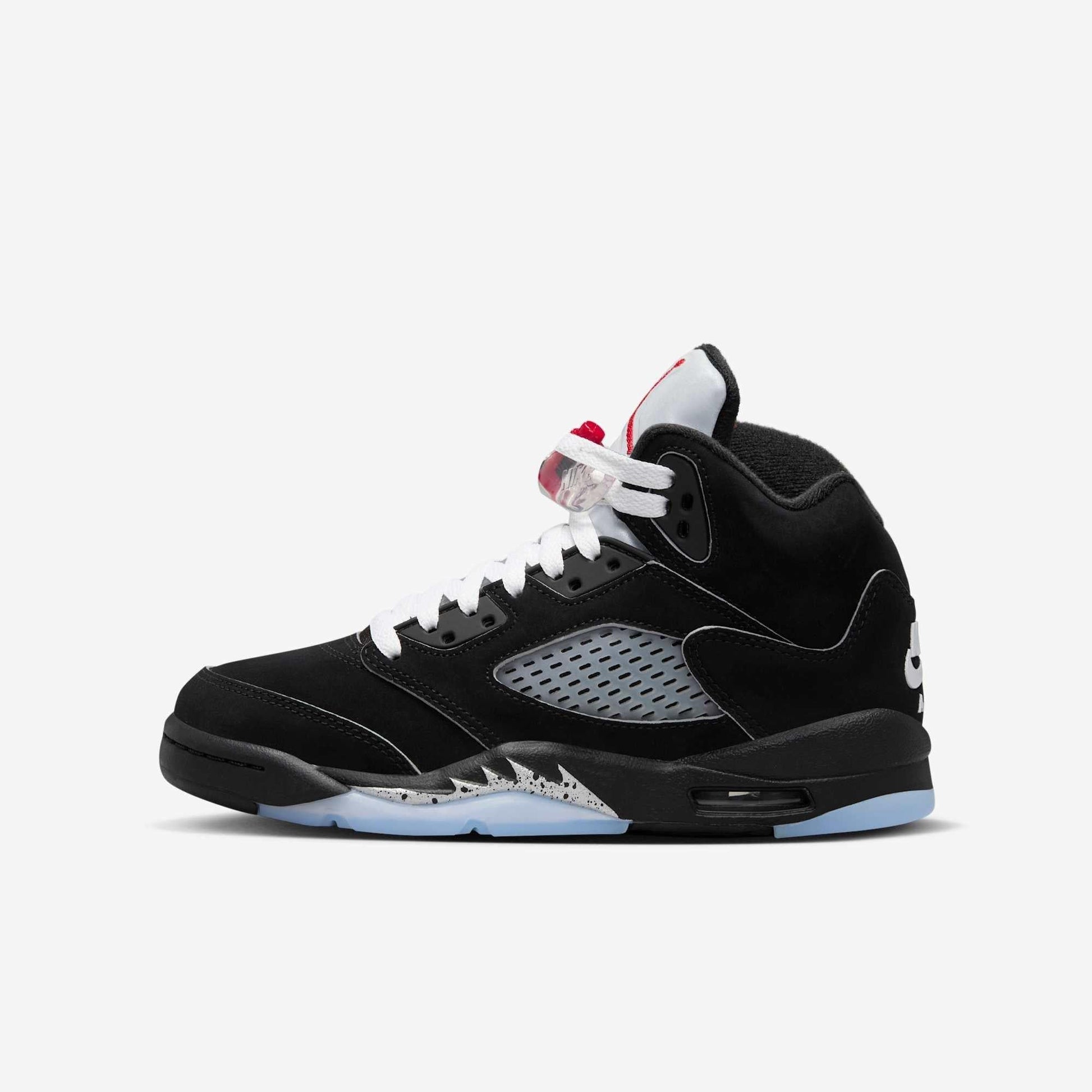 Air Jordan 5 Retro 'Reimagined Black / Metallic Silver' (2025) (GS) [HF3976-001] Athletic Basketball Sports Sneakers in Black / White - Metallic Silver - Fire Red for Unisex Youth Kids Junior Boys Girls - AVBL MRKT (2)