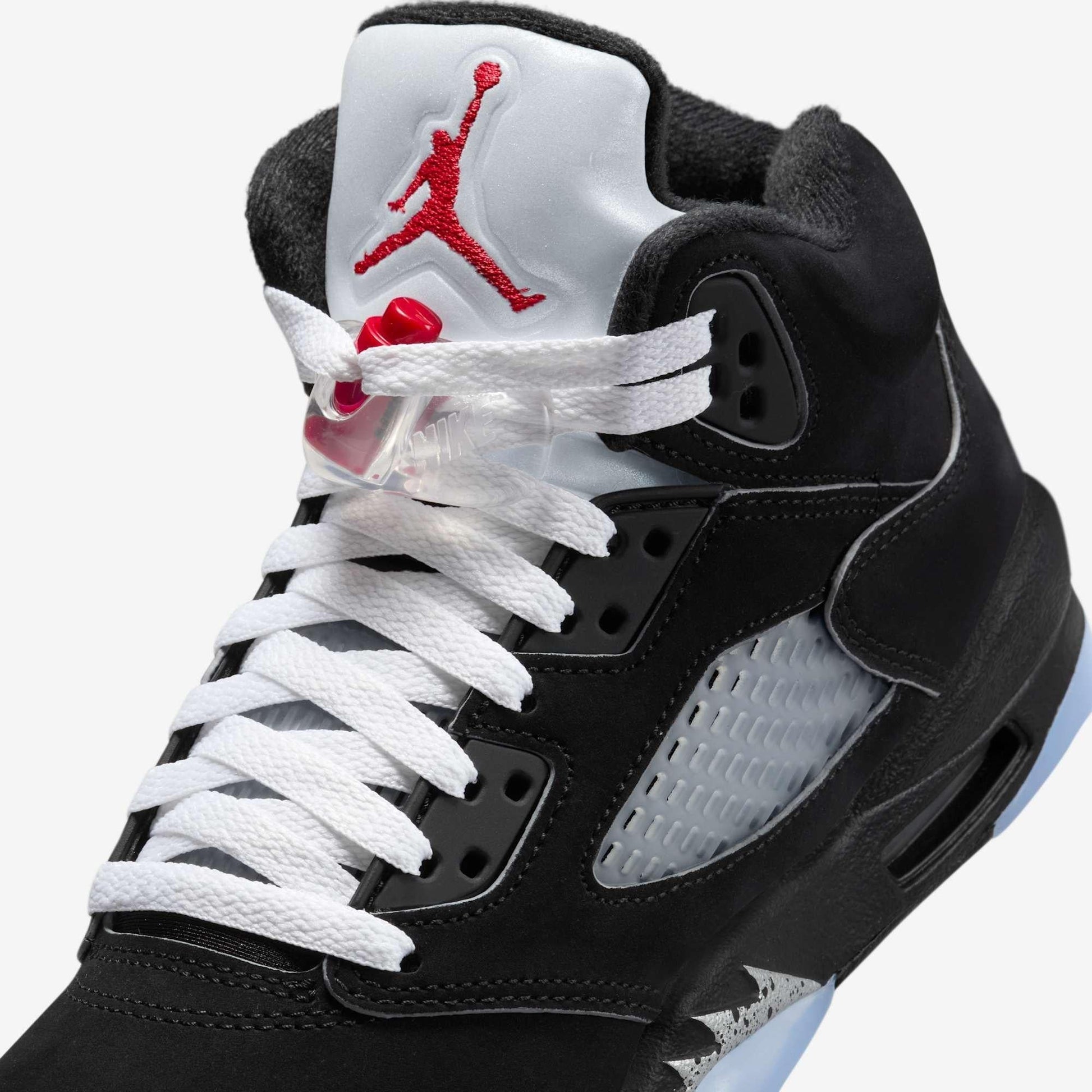 Air Jordan 5 Retro 'Reimagined Black / Metallic Silver' (2025) (GS) [HF3976-001] Athletic Basketball Sports Sneakers in Black / White - Metallic Silver - Fire Red for Unisex Youth Kids Junior Boys Girls - AVBL MRKT (8)