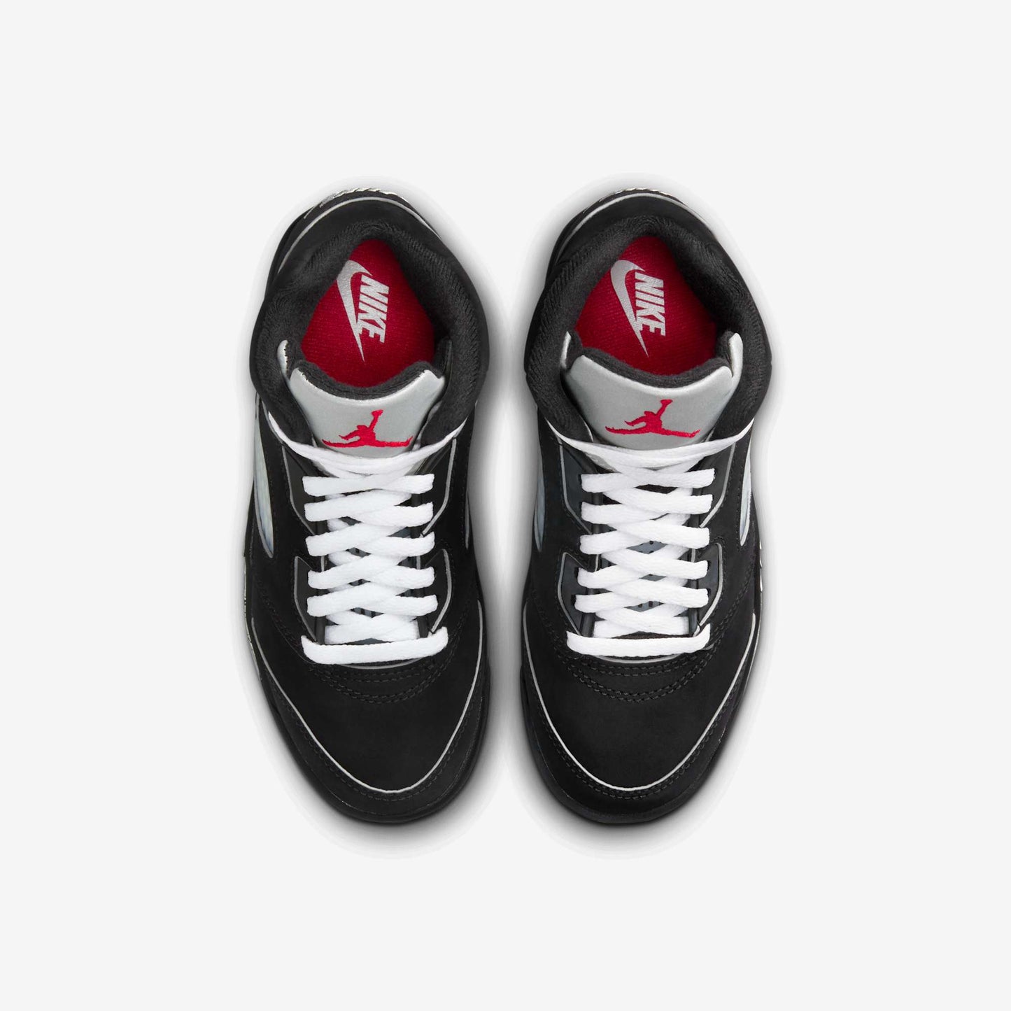 Air Jordan 5 Retro 'Reimagined Black / Metallic Silver' (2025) (PS) [HF3978-001] Athletic Basketball Sports Sneakers in Black / White - Metallic Silver - Fire Red for Unisex Little Kids Pre-School Boys Girls - AVBL MRKT (5)