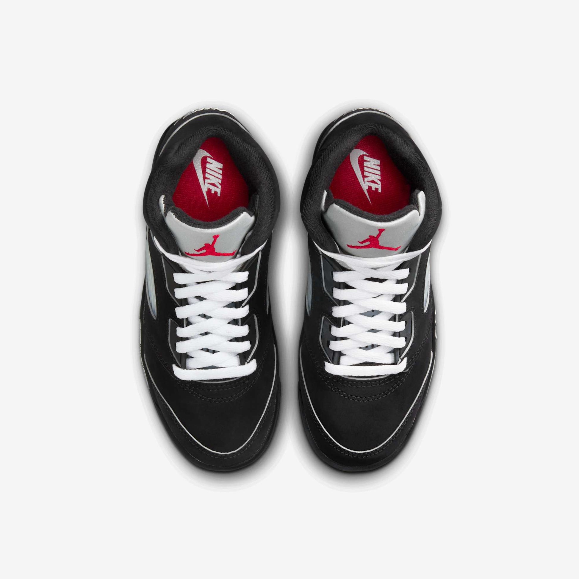 Air Jordan 5 Retro 'Reimagined Black / Metallic Silver' (2025) (PS) [HF3978-001] Athletic Basketball Sports Sneakers in Black / White - Metallic Silver - Fire Red for Unisex Little Kids Pre-School Boys Girls - AVBL MRKT (5)