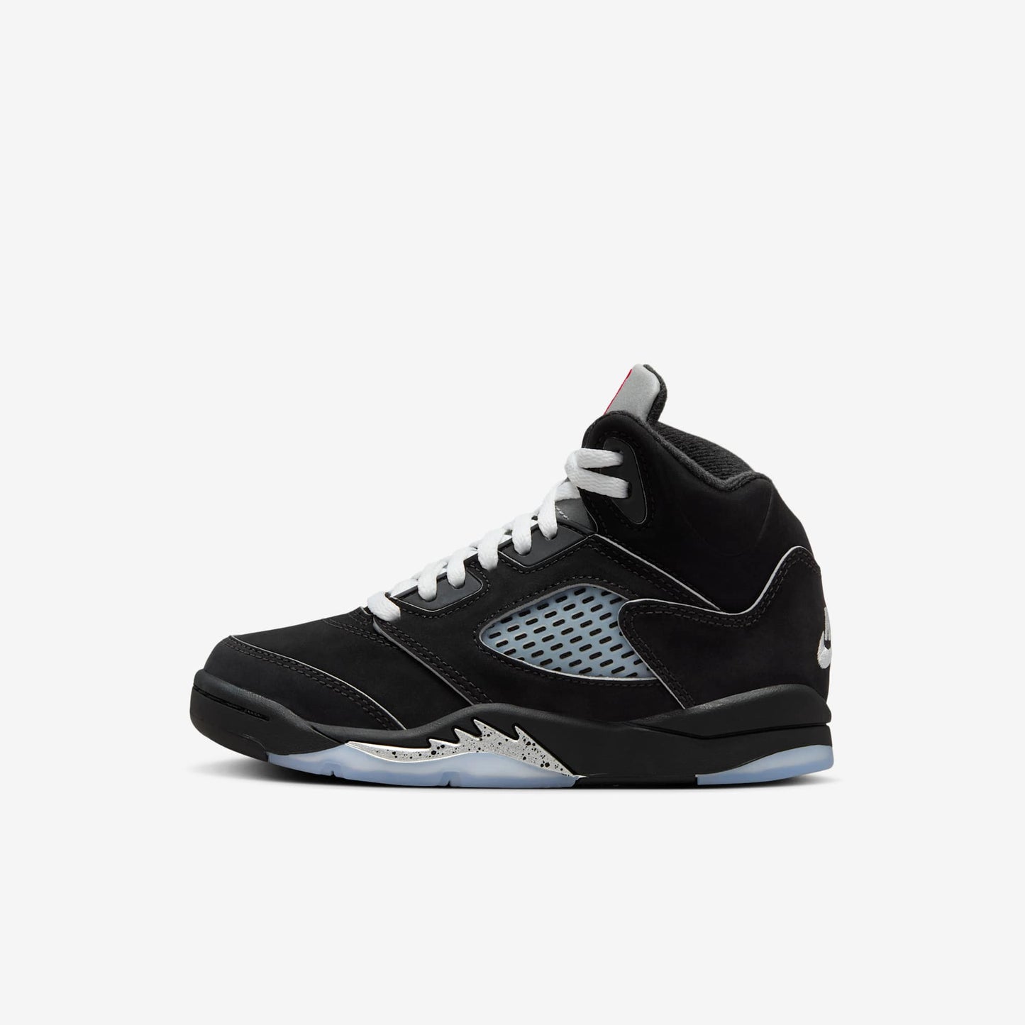 Air Jordan 5 Retro 'Reimagined Black / Metallic Silver' (2025) (PS) [HF3978-001] Athletic Basketball Sports Sneakers in Black / White - Metallic Silver - Fire Red for Unisex Little Kids Pre-School Boys Girls - AVBL MRKT (2)