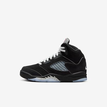 Air Jordan 5 Retro 'Reimagined Black / Metallic Silver' (2025) (PS) [HF3978-001] Athletic Basketball Sports Sneakers in Black / White - Metallic Silver - Fire Red for Unisex Little Kids Pre-School Boys Girls - AVBL MRKT (2)