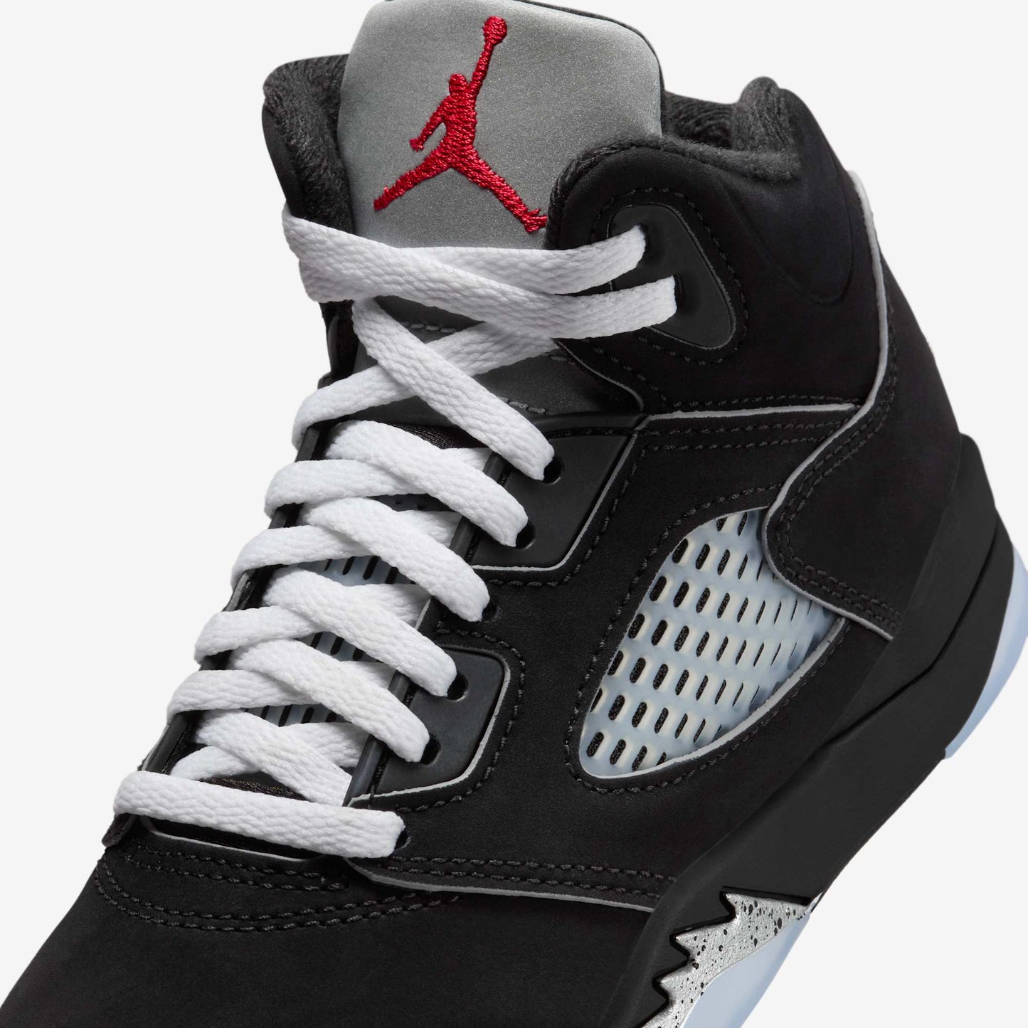 Air Jordan 5 Retro 'Reimagined Black / Metallic Silver' (2025) (PS) [HF3978-001] Athletic Basketball Sports Sneakers in Black / White - Metallic Silver - Fire Red for Unisex Little Kids Pre-School Boys Girls - AVBL MRKT (7)