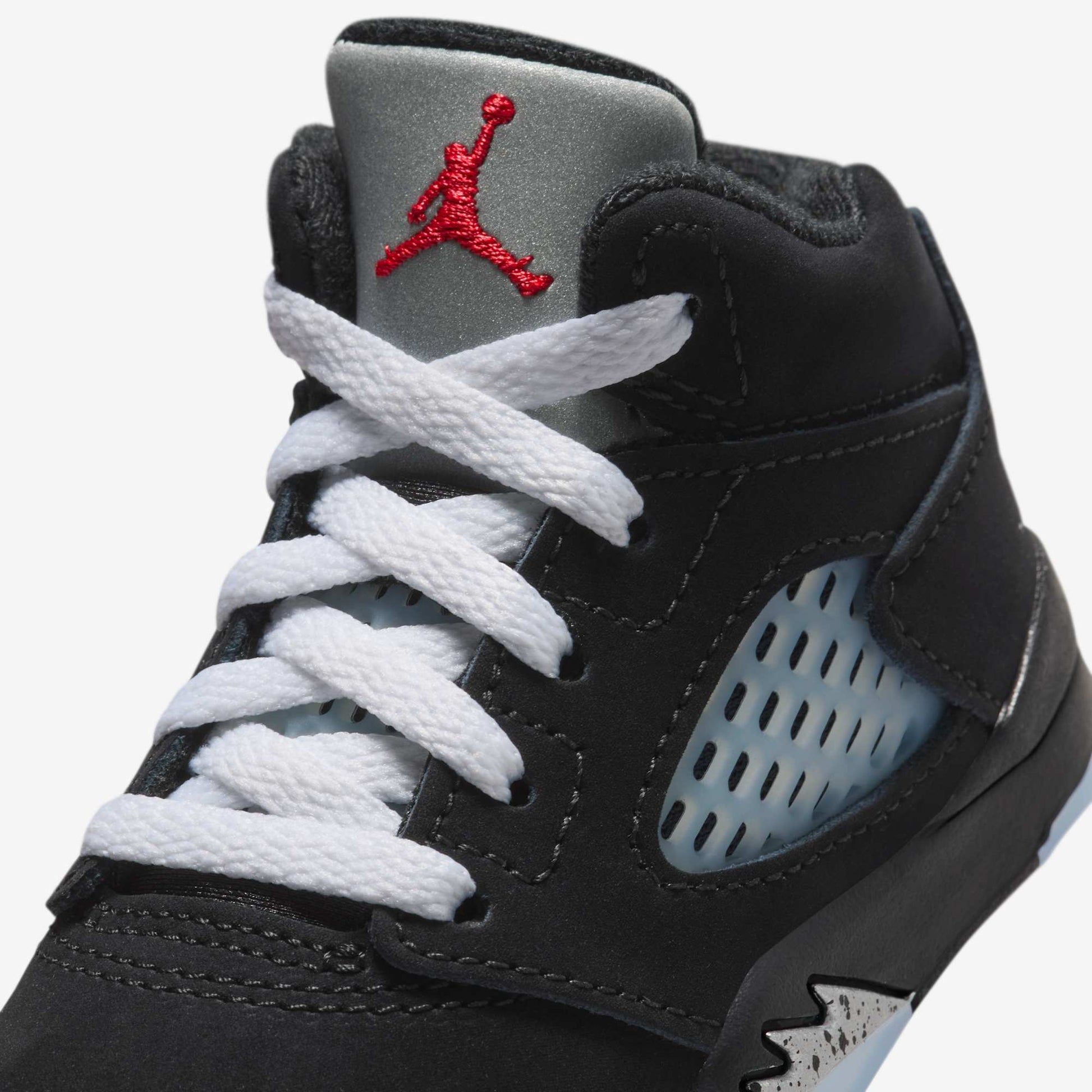 Air Jordan 5 Retro 'Reimagined Black / Metallic Silver' (2025) (TD) [HF3977-001] Athletic Basketball Sports Sneakers in Black / White - Metallic Silver - Fire Red for Unisex Baby Infant Toddler - AVBL MRKT (7)