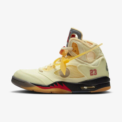 Air Jordan 5 Retro SP x Off-White 'Sail' (2020) [DH8565-100] Athletic Basketball Sports Sneakers in Sail / Fire Red - Muslin - Black for Unisex Adult Mens - AVBL MRKT (2)