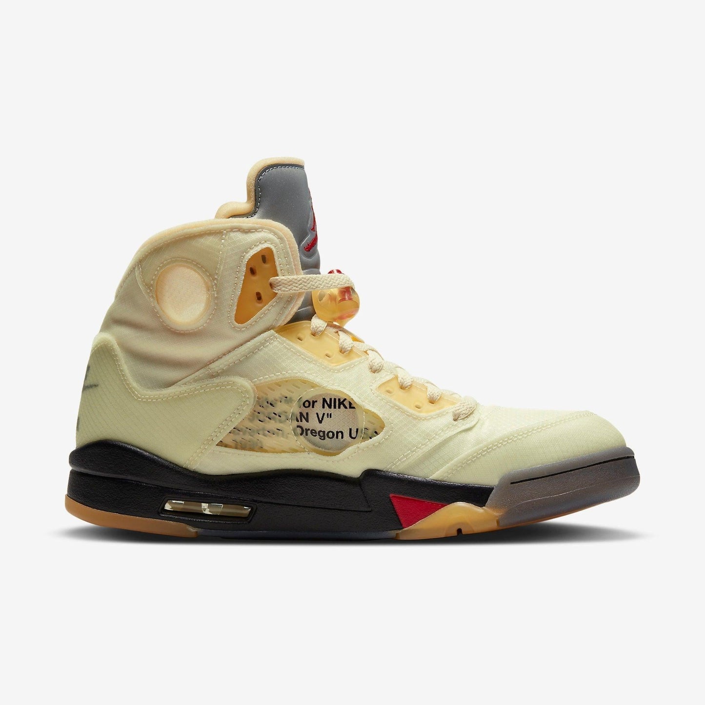 Air Jordan 5 Retro SP x Off-White 'Sail' (2020) [DH8565-100] Athletic Basketball Sports Sneakers in Sail / Fire Red - Muslin - Black for Unisex Adult Mens - AVBL MRKT (4)