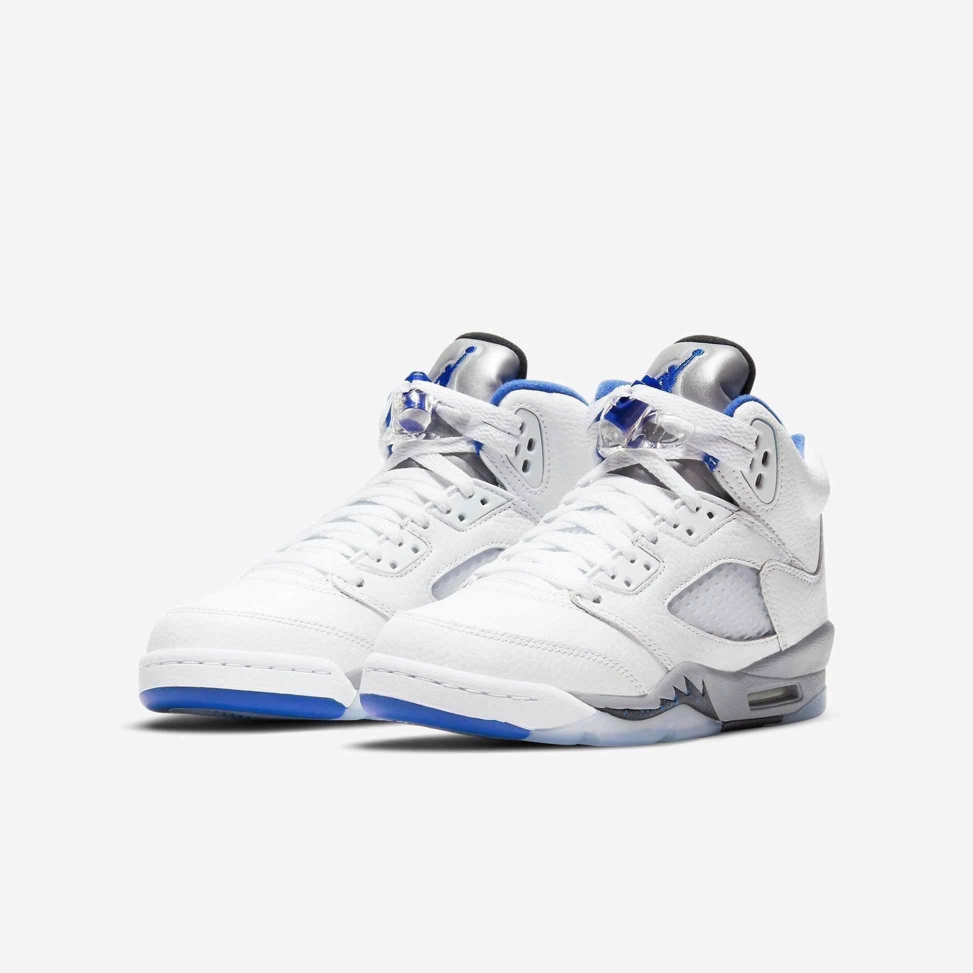 Air Jordan 5 Retro 'Stealth' (2021) (GS) [440888-140] Athletic Basketball Sports Sneakers in White / Hyper Royal - Stealth for Unisex Youth Kids Junior Boys Girls - AVBL MRKT (1)