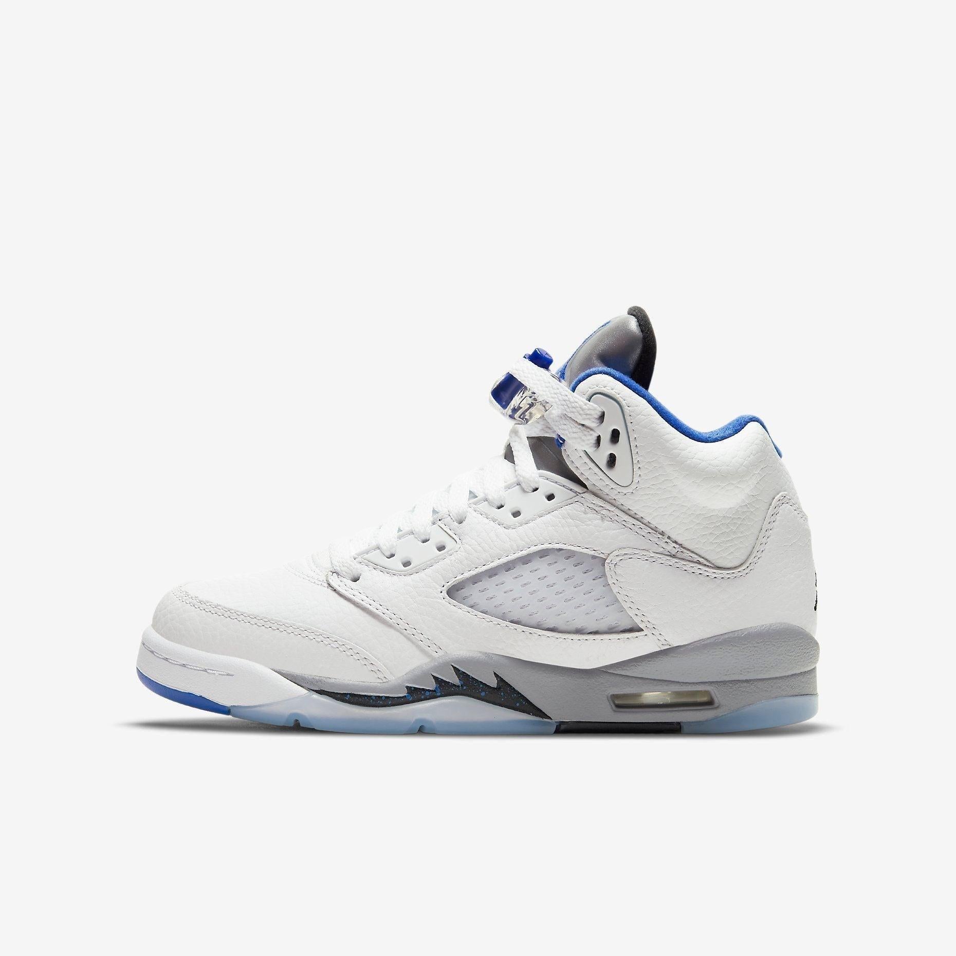 Air Jordan 5 Retro 'Stealth' (2021) (GS) [440888-140] Athletic Basketball Sports Sneakers in White / Hyper Royal - Stealth for Unisex Youth Kids Junior Boys Girls - AVBL MRKT (2)