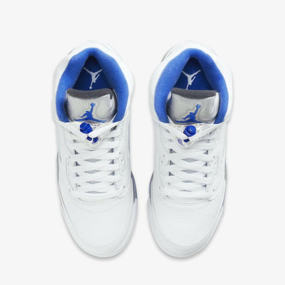 Air Jordan 5 Retro 'Stealth' (2021) (GS) [440888-140] Athletic Basketball Sports Sneakers in White / Hyper Royal - Stealth for Unisex Youth Kids Junior Boys Girls - AVBL MRKT (5)