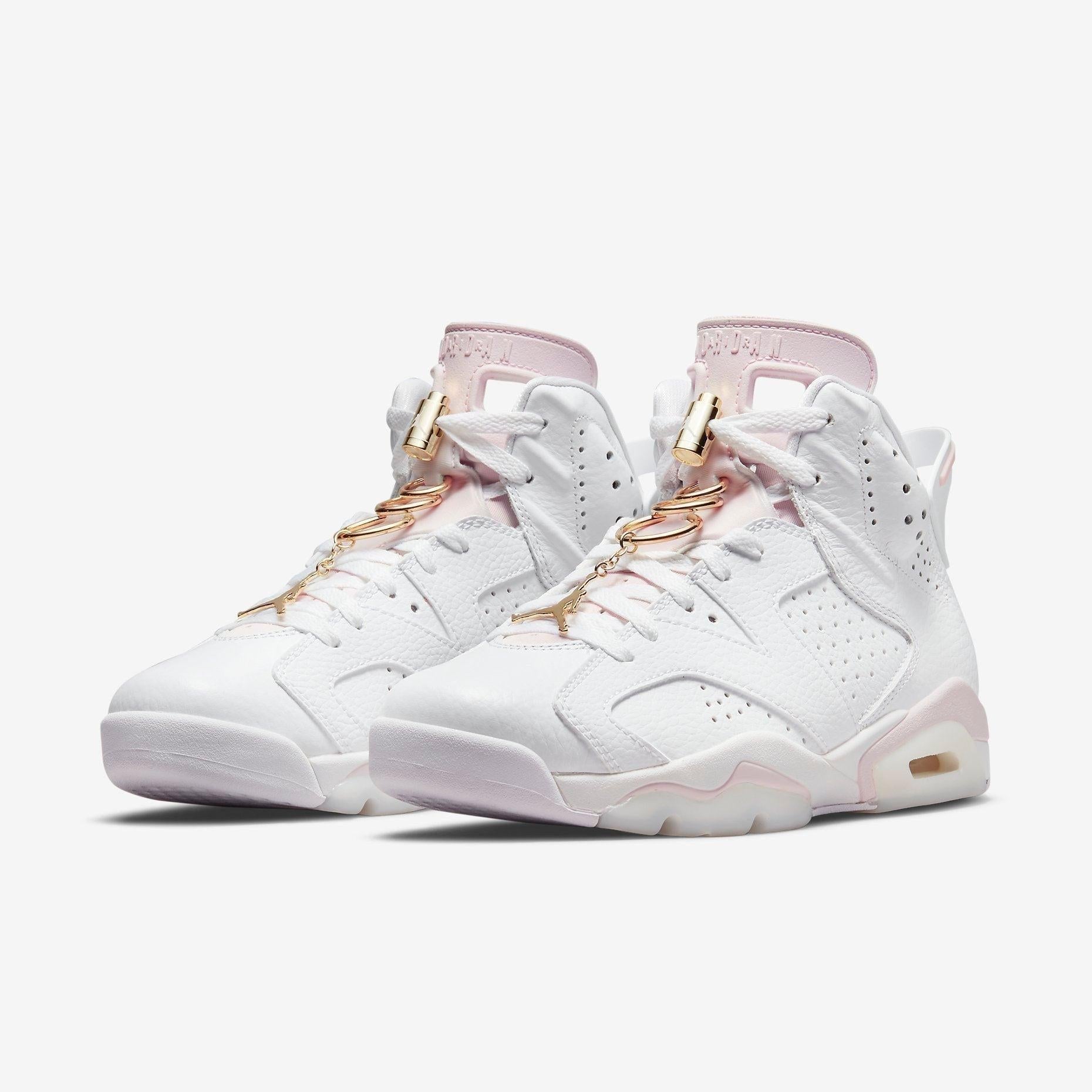 Air Jordan 6 Retro 'Gold Hoops' (2021) (Womens) [DH9696-100] Athletic Basketball Sports Sneakers in White / Metallic Gold - Barely Rose for Unisex Adult Female Ladies Girls WMNS - AVBL MRKT (1)