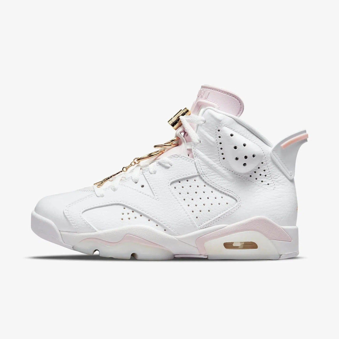 Air Jordan 6 Retro 'Gold Hoops' (2021) (Womens) [DH9696-100] Athletic Basketball Sports Sneakers in White / Metallic Gold - Barely Rose for Unisex Adult Female Ladies Girls WMNS - AVBL MRKT (2)