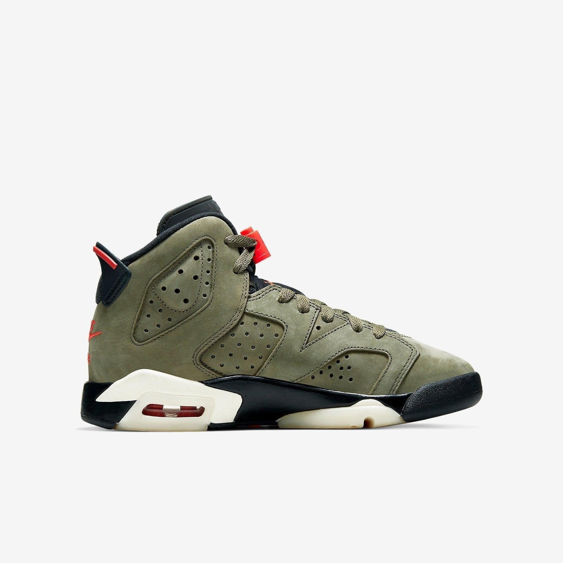 Air Jordan 6 Retro SP x Travis Scott 'Cactus Jack Medium Olive' (2019) (GS) [CN1085-200] Athletic Basketball Sports Sneakers in Medium Olive / Infrared - Black for Unisex Youth Kids Junior Boys Girls - AVBL MRKT (4)