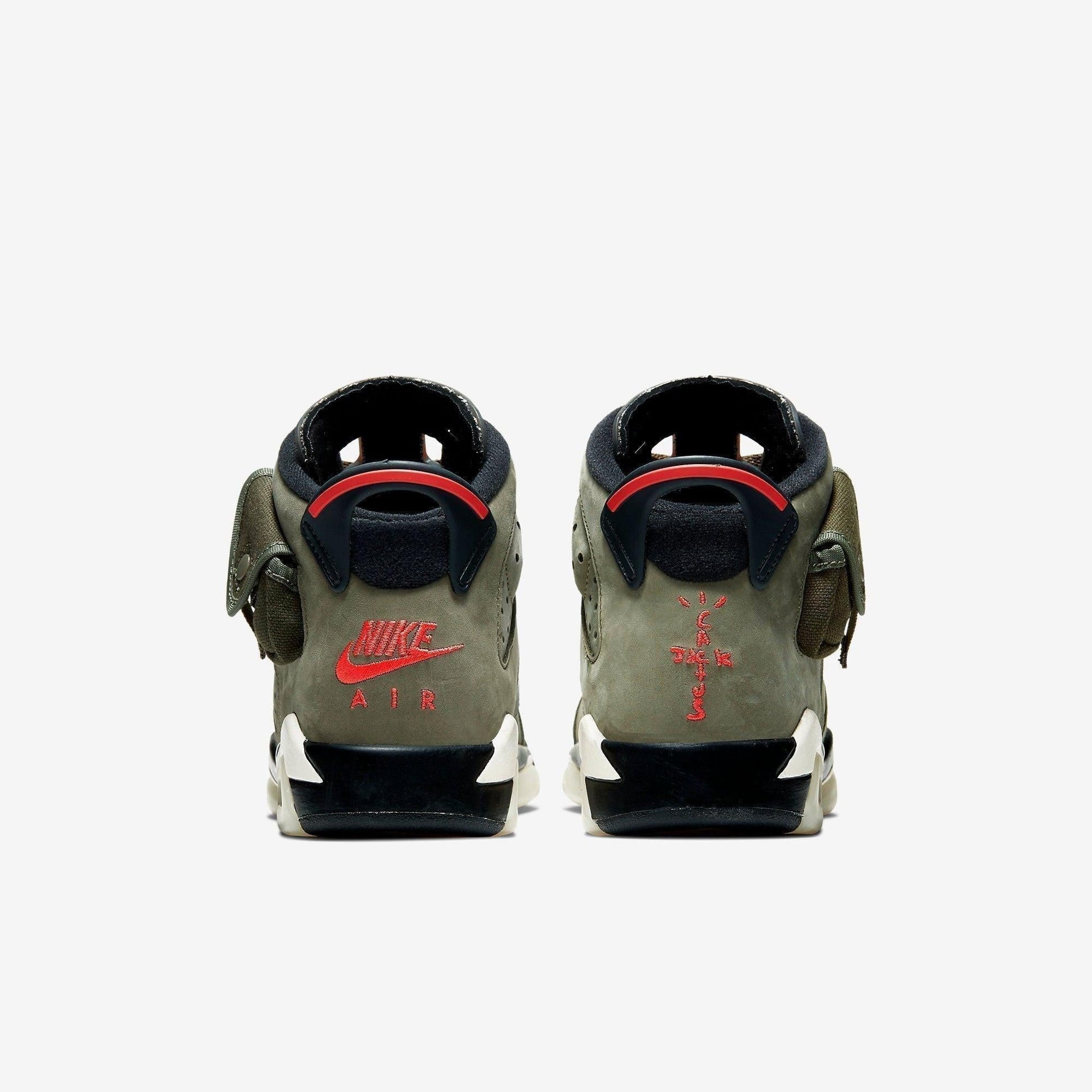 Air Jordan 6 Retro SP x Travis Scott 'Cactus Jack Medium Olive' (2019) (GS) [CN1085-200] Athletic Basketball Sports Sneakers in Medium Olive / Infrared - Black for Unisex Youth Kids Junior Boys Girls - AVBL MRKT (6)