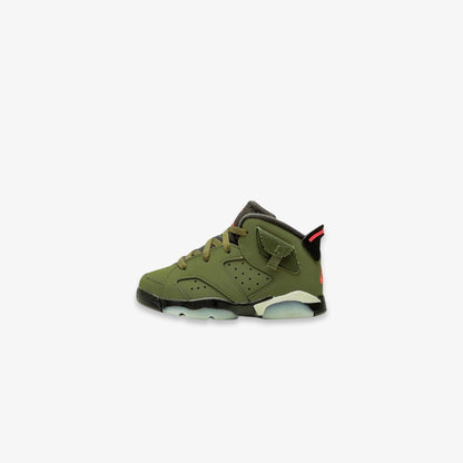 Air Jordan 6 Retro SP x Travis Scott 'Cactus Jack Medium Olive' (2019) (TD) [CQ3567-200] Athletic Basketball Sports Sneakers in Medium Olive / Infrared - Black for Unisex Baby Infant Toddler - AVBL MRKT (2)