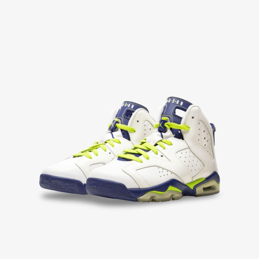 Air Jordan 6 Retro 'Seahawks' (2014) (GS) [543390-108] Athletic Basketball Sports Sneakers in White / Fierce Green - Deep Royal Blue - Hyper Pink for Unisex Youth Kids Junior Boys Girls - AVBL MRKT (1)