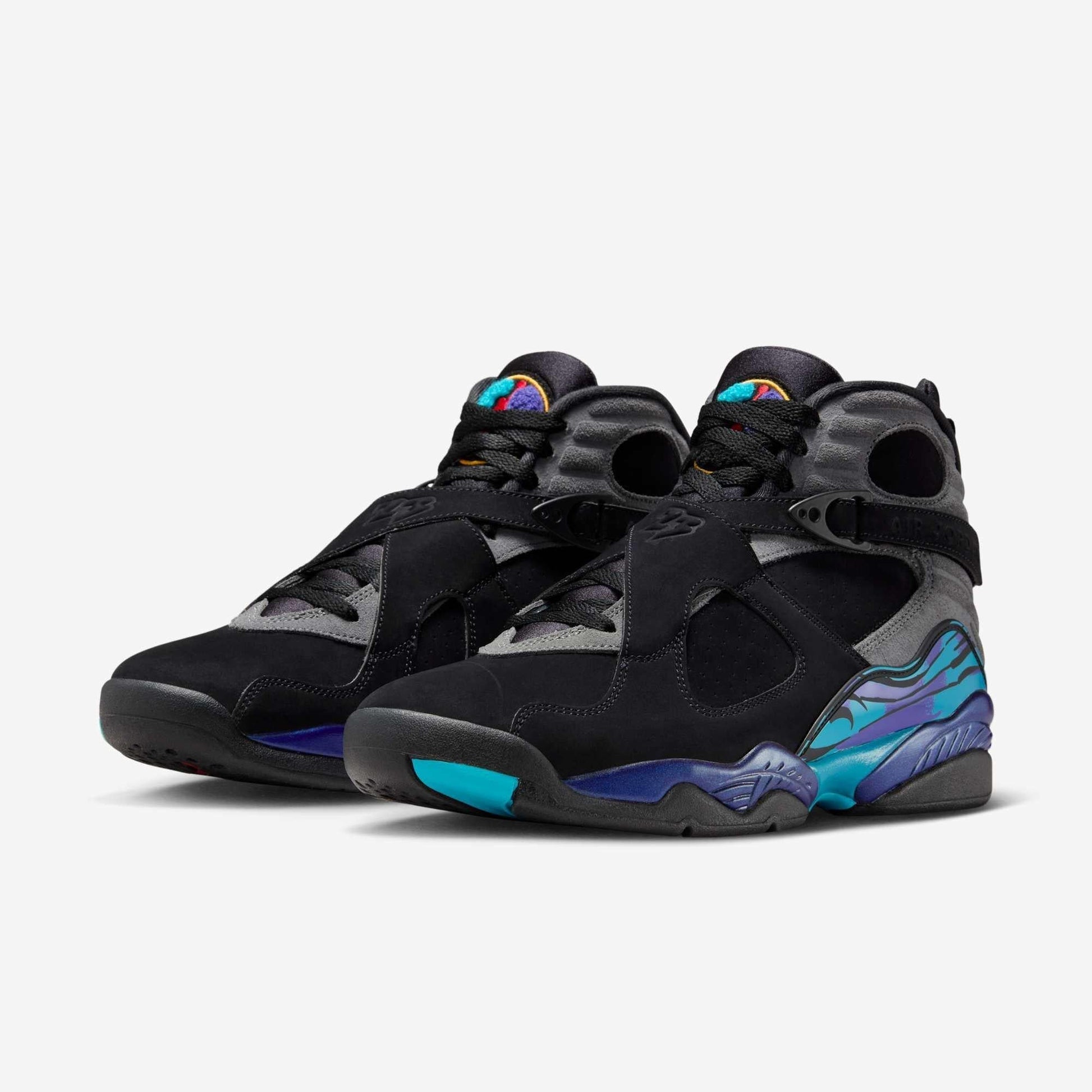 Air Jordan 8 Retro 'Aqua' (2025) [305381-006] Athletic Basketball Sports Sneakers in Black / True Red - Flint Grey - Bright Concord for Unisex Adult Mens - AVBL MRKT (1)