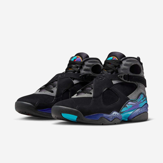 Air Jordan 8 Retro 'Aqua' (2025) [305381-006] Athletic Basketball Sports Sneakers in Black / True Red - Flint Grey - Bright Concord for Unisex Adult Mens - AVBL MRKT (1)