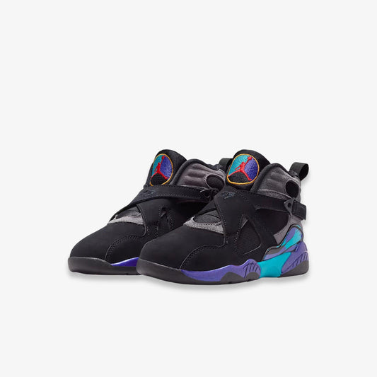 Air Jordan 8 Retro 'Aqua' (2025) (PS) [305369-006] Athletic Basketball Sports Sneakers in Black / True Red - Flint Grey - Bright Concord for Unisex Little Kids Pre-School Boys Girls - AVBL MRKT (1)