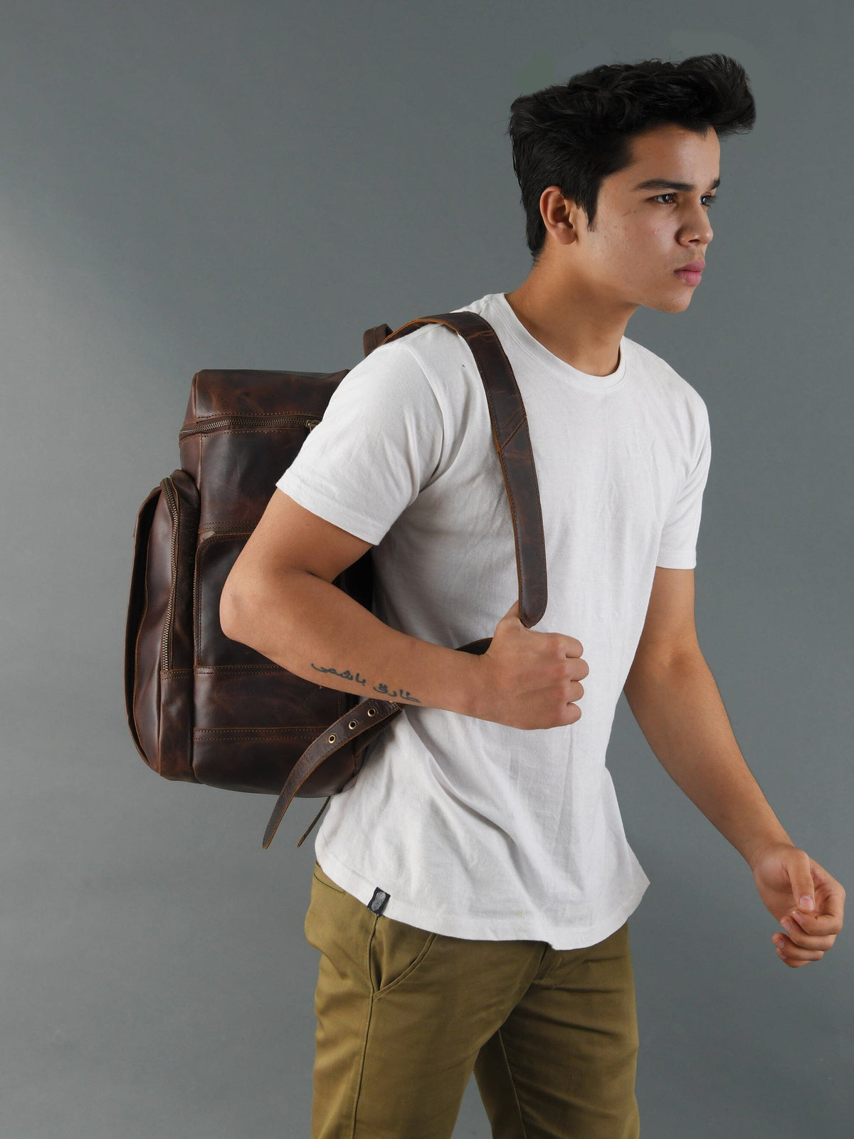 Classy Leather Bags Alpha Brown Buffalo Leather Travel Backpack - AVBL MRKT (12)