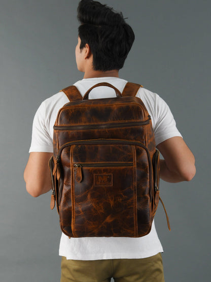 Classy Leather Bags Alpha Caramel Buffalo Leather Travel Backpack - AVBL MRKT (10)