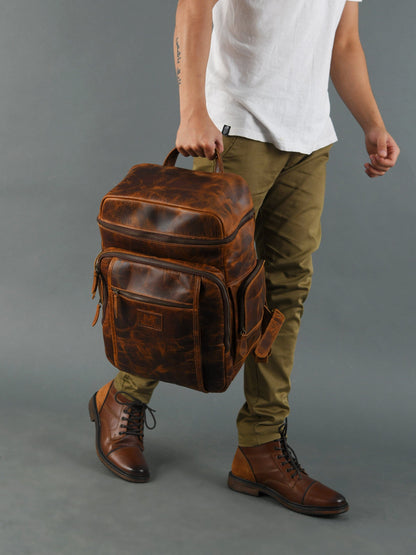 Classy Leather Bags Alpha Caramel Buffalo Leather Travel Backpack - AVBL MRKT (2)